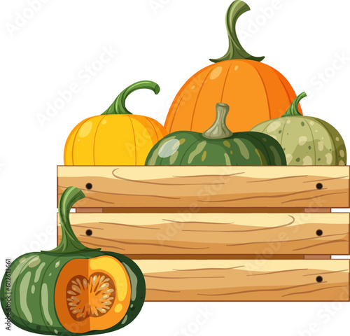 Harvesting Fresh Pumpkins in a Wooden Crate