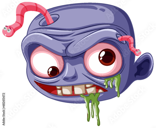 Male Zombie Cartoon with Worm Out of the Head