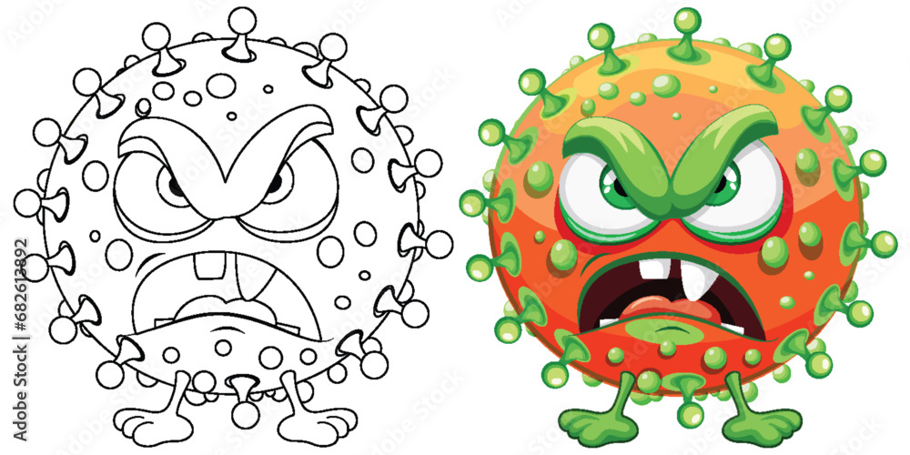 Fototapeta premium Germ Virus Monster Cartoon Character Coloring Page