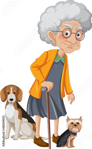 Loving Grandmother Poses with Her Faithful Dogs