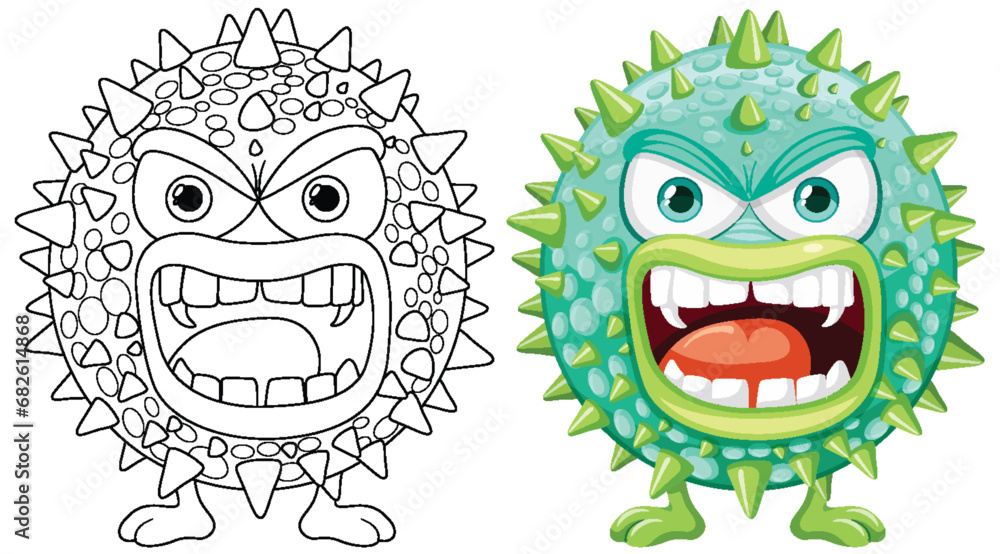 Spiky Bacteria Germ Virus Monster Cartoon Character