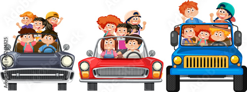 Children Travel by Car for Road Trip