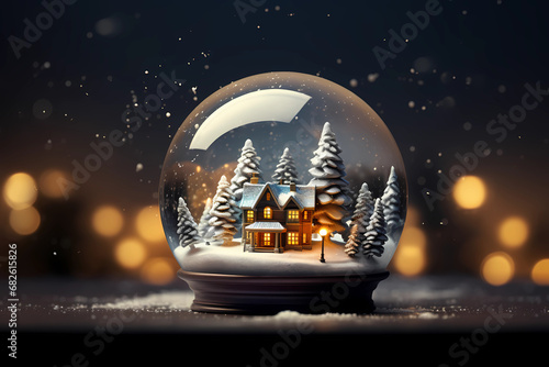 The snow globe containing a house with snow and a tree © Sticker Me