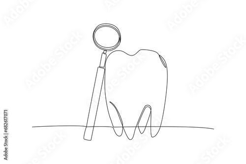 Continuous one line drawing Dental care. Dental concept. Doodle vector illustration.