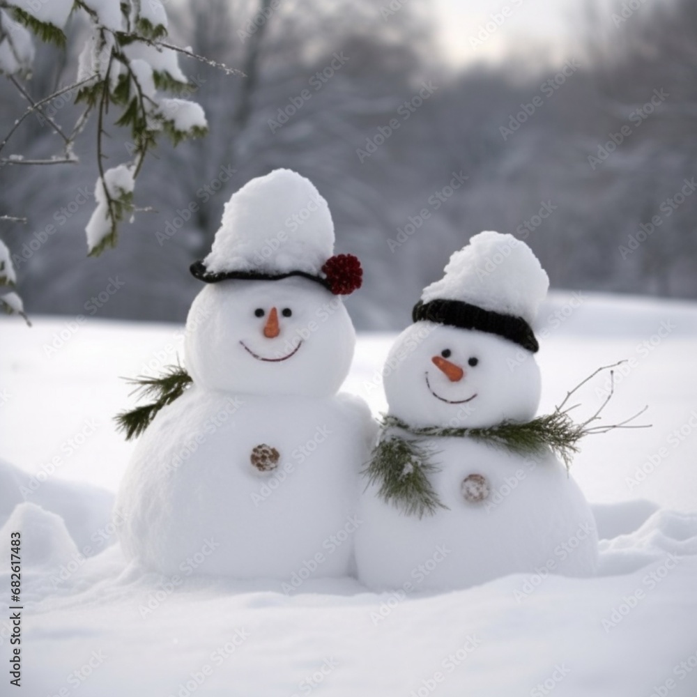 Fototapeta premium snowman on the snow