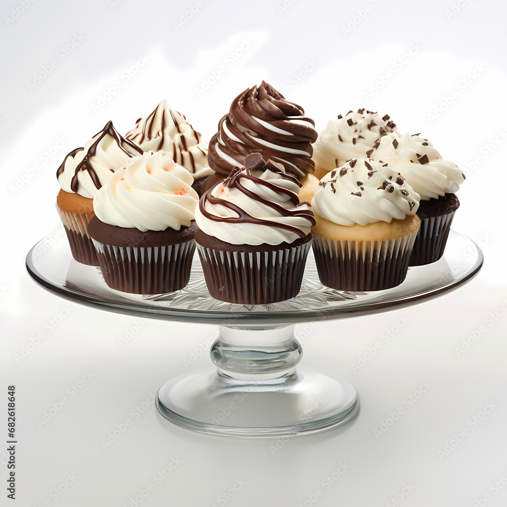 Cupcakes on a Glass Plate Isolated on White Background. Generative AI