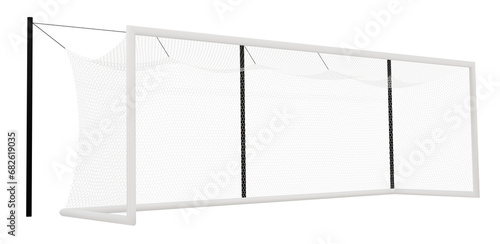 English football goal post frame with net, presented in PNG format on a clear background.  three quarter camera view. photo