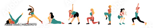 Set of woman workout illustration. Woman workout set. Woman exercise set. 