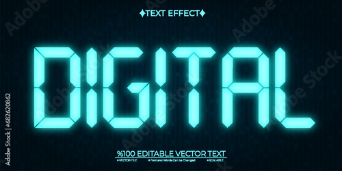 Blue Neon Digital Editable Vector 3D Text Effect