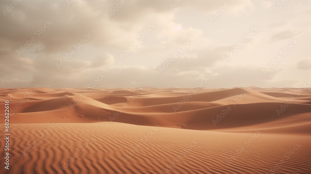 A vast, windswept desert with a massive, solitary sand dune standing as a testament to the desolation of the landscape.