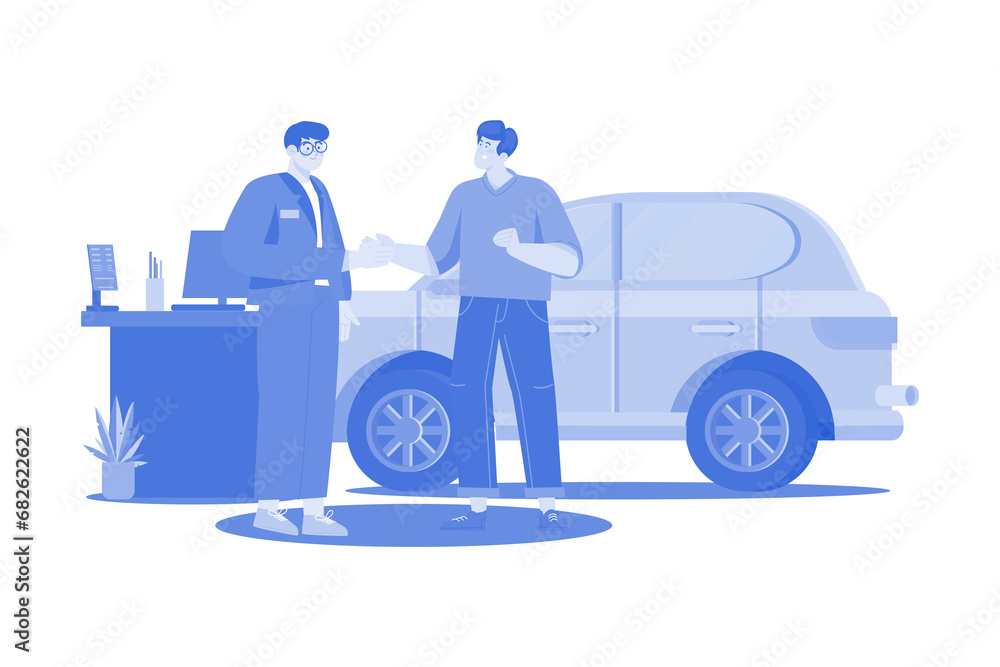 Obraz premium Car Dealership Seller Greeting Customer