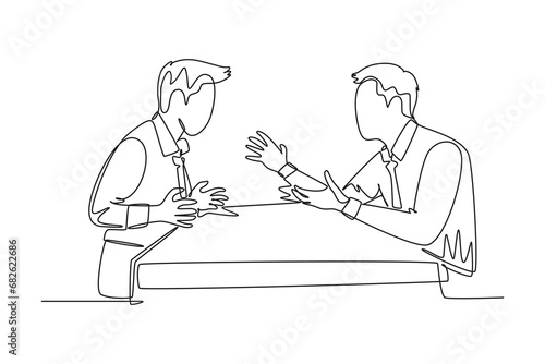 Single continuous line drawing of young angry businessman screaming to his shouting business partner then they blaming each others. Business problem. One line draw graphic design vector illustration