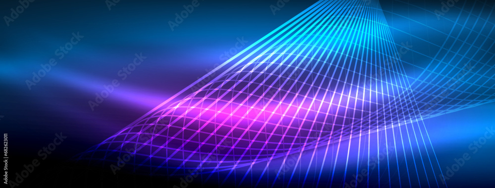 Glowing neon wave abstract background - vibrant, luminescent waves pulsate in a captivating and electrifying display Glowing neon wave abstract background - vibrant, luminescent waves pulsate in a captivating and electrifying display