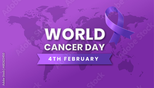 World Cancer Day. Calligraphy Poster Design. Realistic Lavender Ribbon. February 4 th is Cancer Awareness Day. Vector Illustration