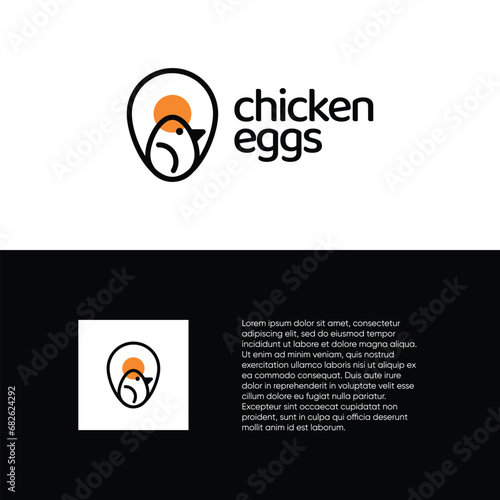 chicken egg logo vector, line art chicken logo design