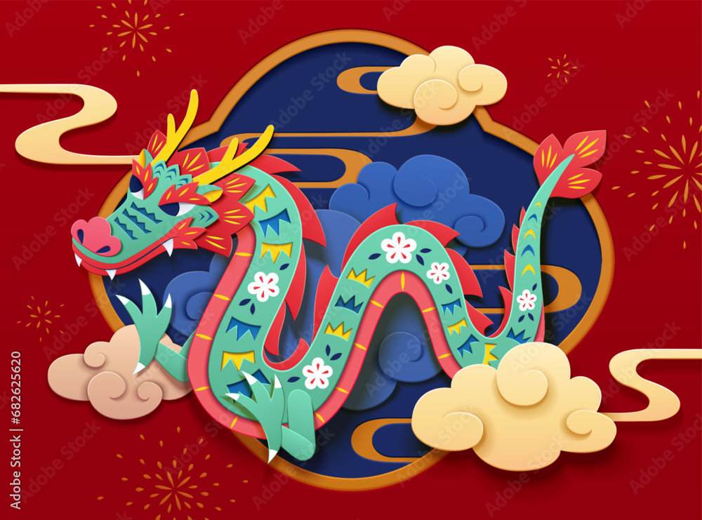 Paper art style CNY greeting card