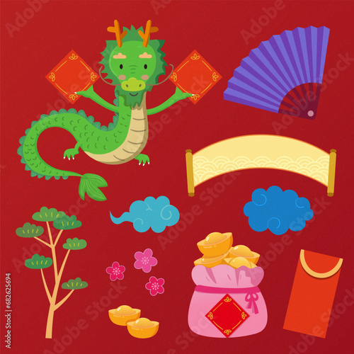 Flat style CNY element sets