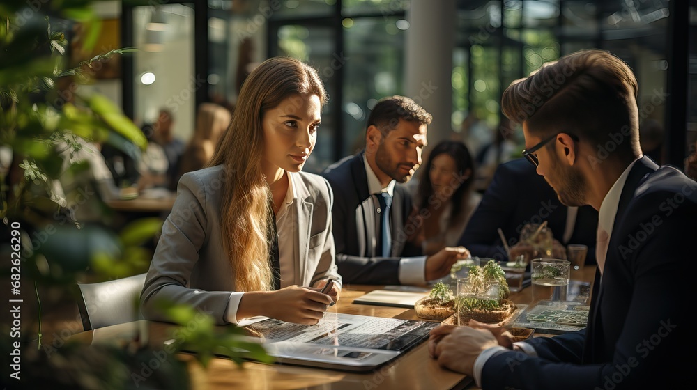 detailed photo realistic of a business meeting in a board room sitting around a table with a white board , detailed photo realistic of a business meeting in a board room sitting around a table with a white board ,