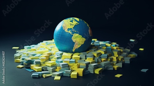 planet earth made of post it notes in space, sitting on garbage 
