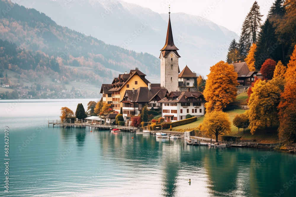 beautiful view of Lake Thun in Switzerland