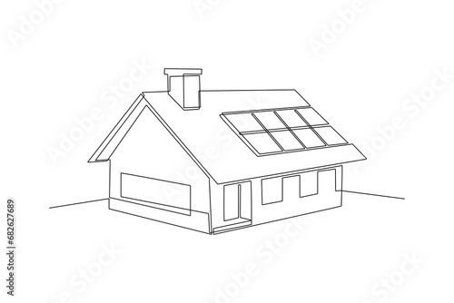One continuous line drawing of Solar energy concept. Doodle vector illustration in simple linear style.