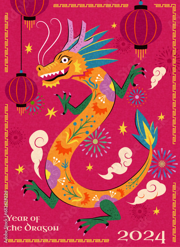 Riso style floral dragon CNY poster