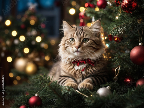 cat and christmas tree © sebastianav1994
