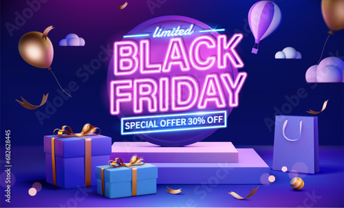 3D neon light Black Friday banner