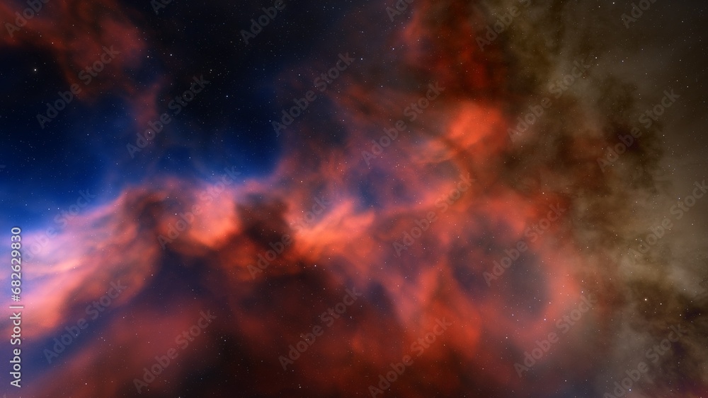 Obraz premium bright nebula, nebula in space, majestic red-purple nebula, beautiful space background 3D render