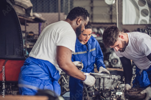 Car technician check engines, choose quality gear for precise repairs to ensure optimal performance