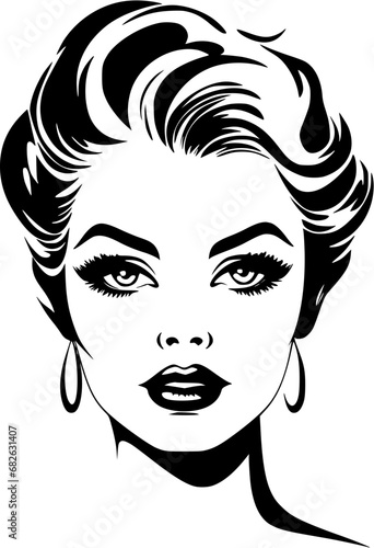 Beauty Makeup Vintage Confident Short Hair Woman with Makeup Icon in Hand-drawn Style