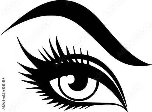 Beauty Makeup Vintage Female Eye with Lashes and Brows Icon in Hand-drawn Style