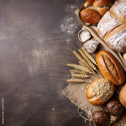 A variety of fresh breads background with copy space to add text