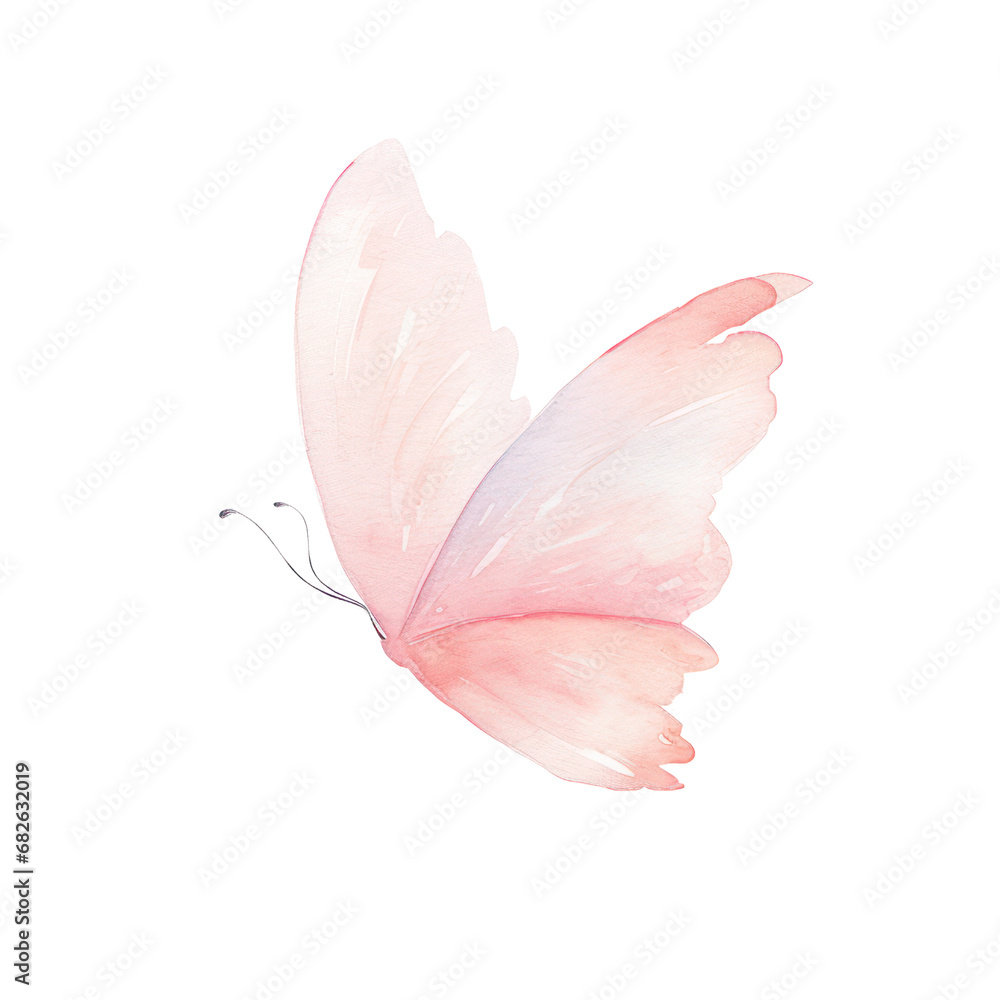 Watercolor illustration of a pink butterfly, Cute character, Isolated on background. Watercolor illustration of a pink butterfly, Cute character, Isolated on background.