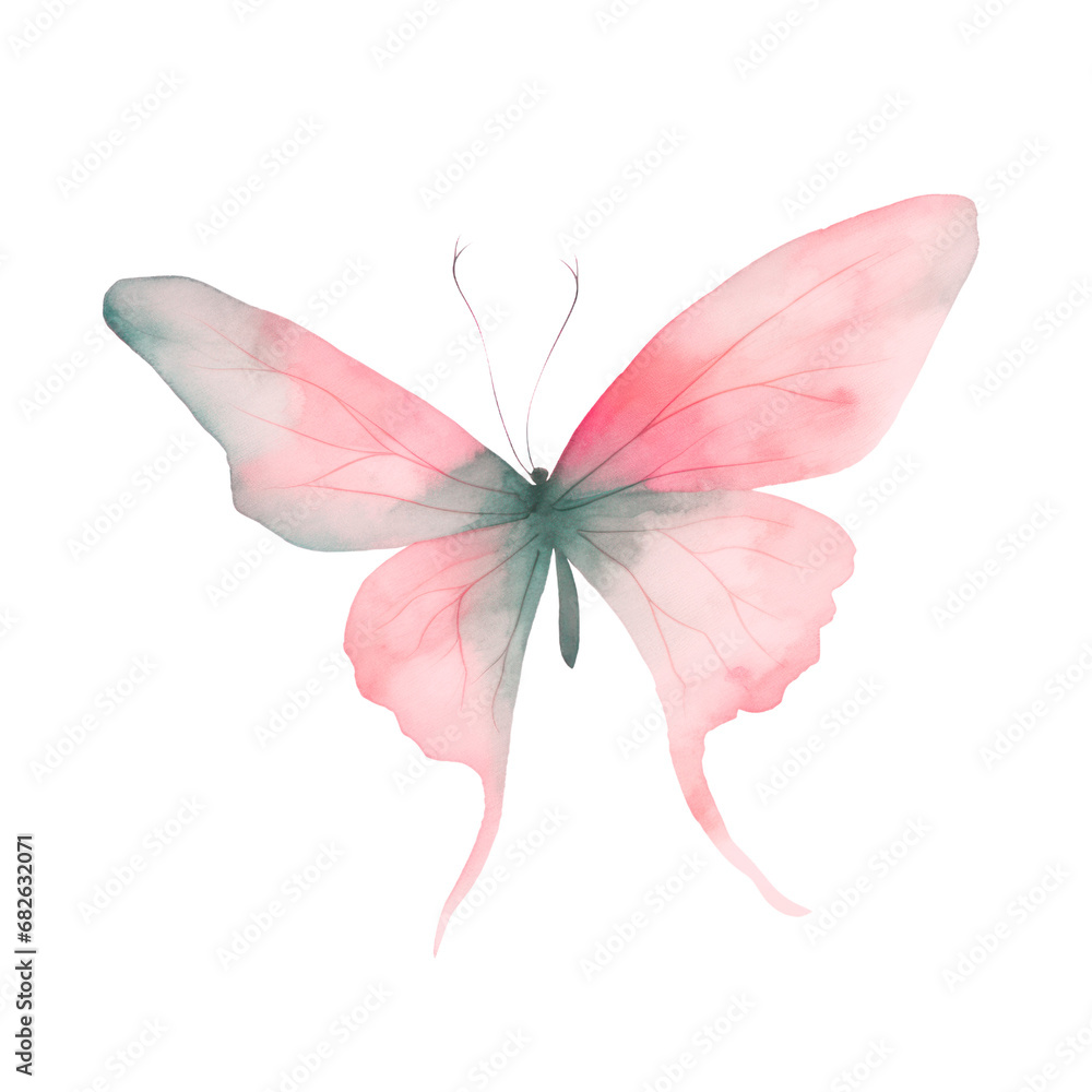 Watercolor illustration of a pink butterfly, Cute character, Isolated on background. Watercolor illustration of a pink butterfly, Cute character, Isolated on background.