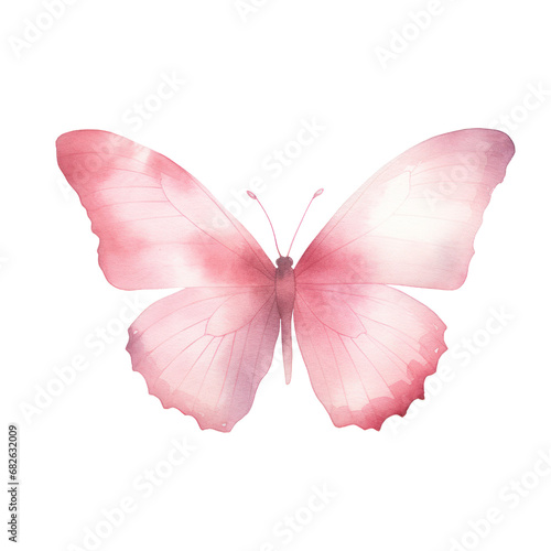 Watercolor illustration of a pink butterfly, Cute character, Isolated on background. © yelosole