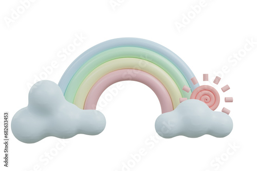 Clouds rainbow 3d rendering icon .Pastel color weather icon set