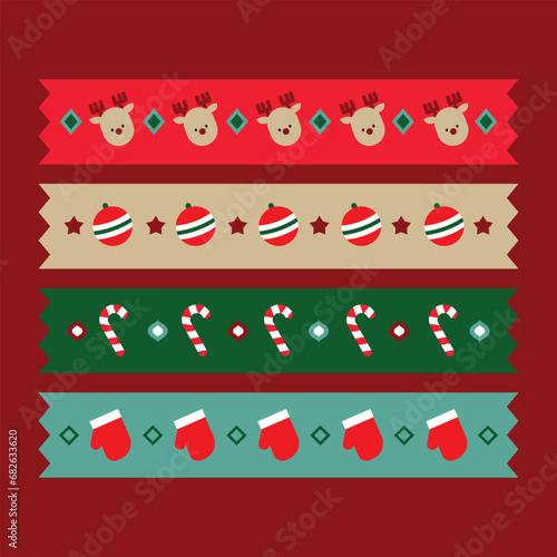 Vector set with Christmas paper tape. Christmas washi tape for decoration.