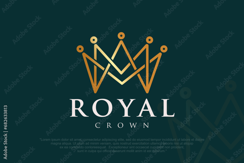 Fototapeta premium Graceful linear crown logo design vector. Creative royal king queen symbol.