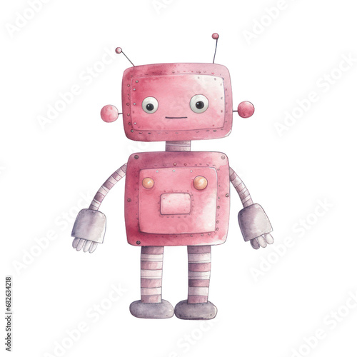 Wallpaper Mural Watercolor illustration of a pink robot, Cute character, Isolated on background. Torontodigital.ca