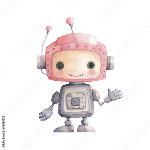 Wallpaper Mural Watercolor illustration of a pink robot, Cute character, Isolated on background. Torontodigital.ca