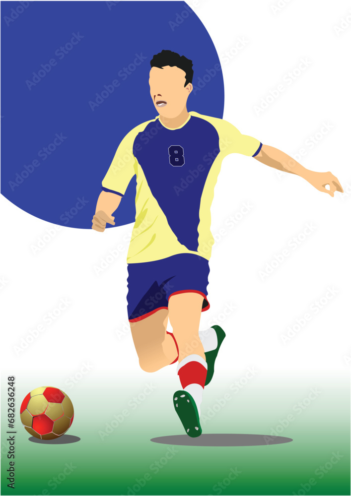 Soccer player poster. Vector Color 3d illustration. Hand drawn illustration