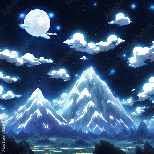 Dramatic Clouds Pattern on a mountain Hill Anime Background Illustration Landscape Night Scene