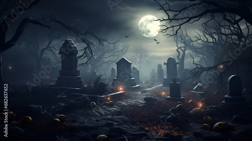 Cemetery Night Spooky and Mysterious Background Perfect for Halloween Horror or Fantasy Themes 