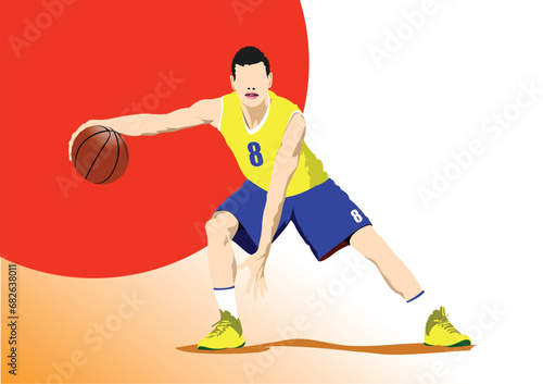 Basketball players. Vector 3d illustration for designers