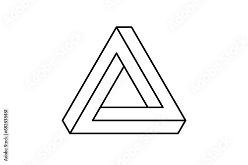 Impossible triangle shape. Optical visual illusion. Triangular Infinite loop symbol. Abstract unreal geometric form. Linear puzzle design element for logo, icon, label, tag. Vector illustration