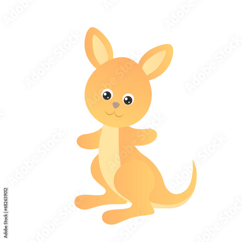 Funny cute kangaroo isolated on white. Cartoon children character. Vector simple illustration of Australian animal.