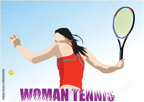 Woman Tennis player. Colored Vector 3d illustration for designers