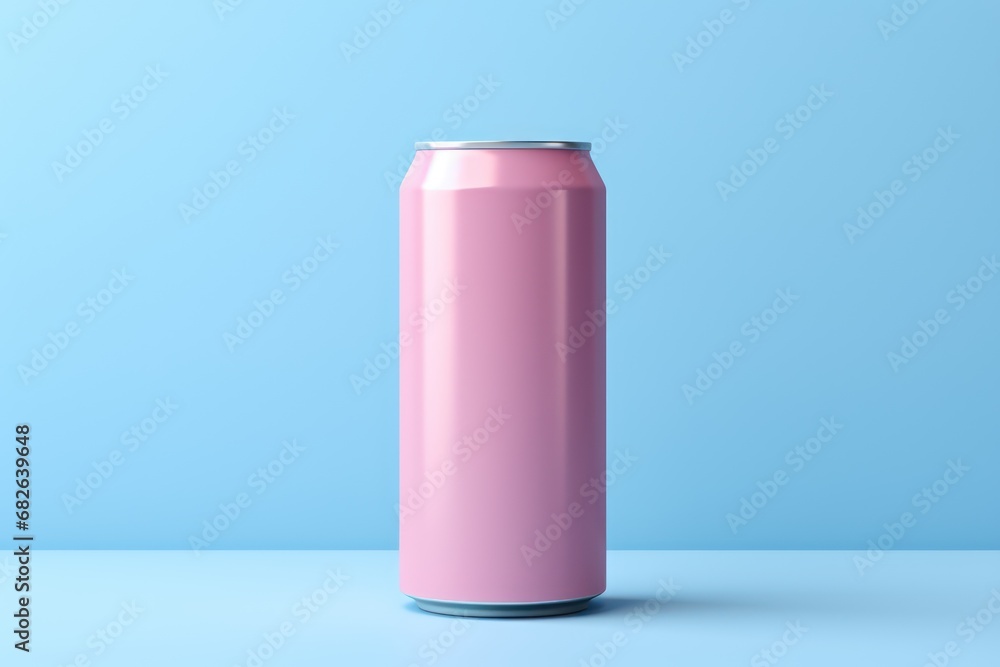 purple aluminium can on blue background purple aluminium can on blue background