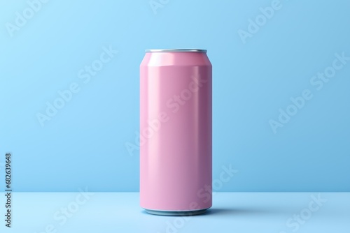 purple aluminium can on blue background